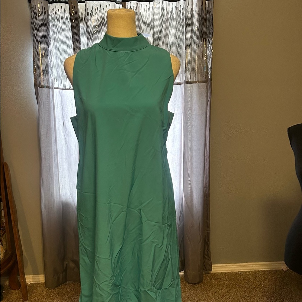 4SI3NNA Teal High-Neck Midi Dress